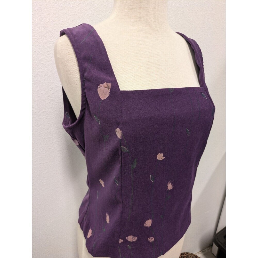 Vintage Y2K 2 pc Purple Floral Square Neck Top and Skirt sz 10/M Retro Coquette - Picture 7 of 16